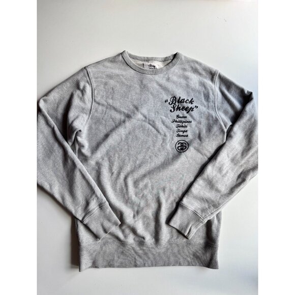 STUSSY Heather Grey Cotton Terry "Black Sheep" Relaxed Sweatshirt, Size M - Picture 3 of 15